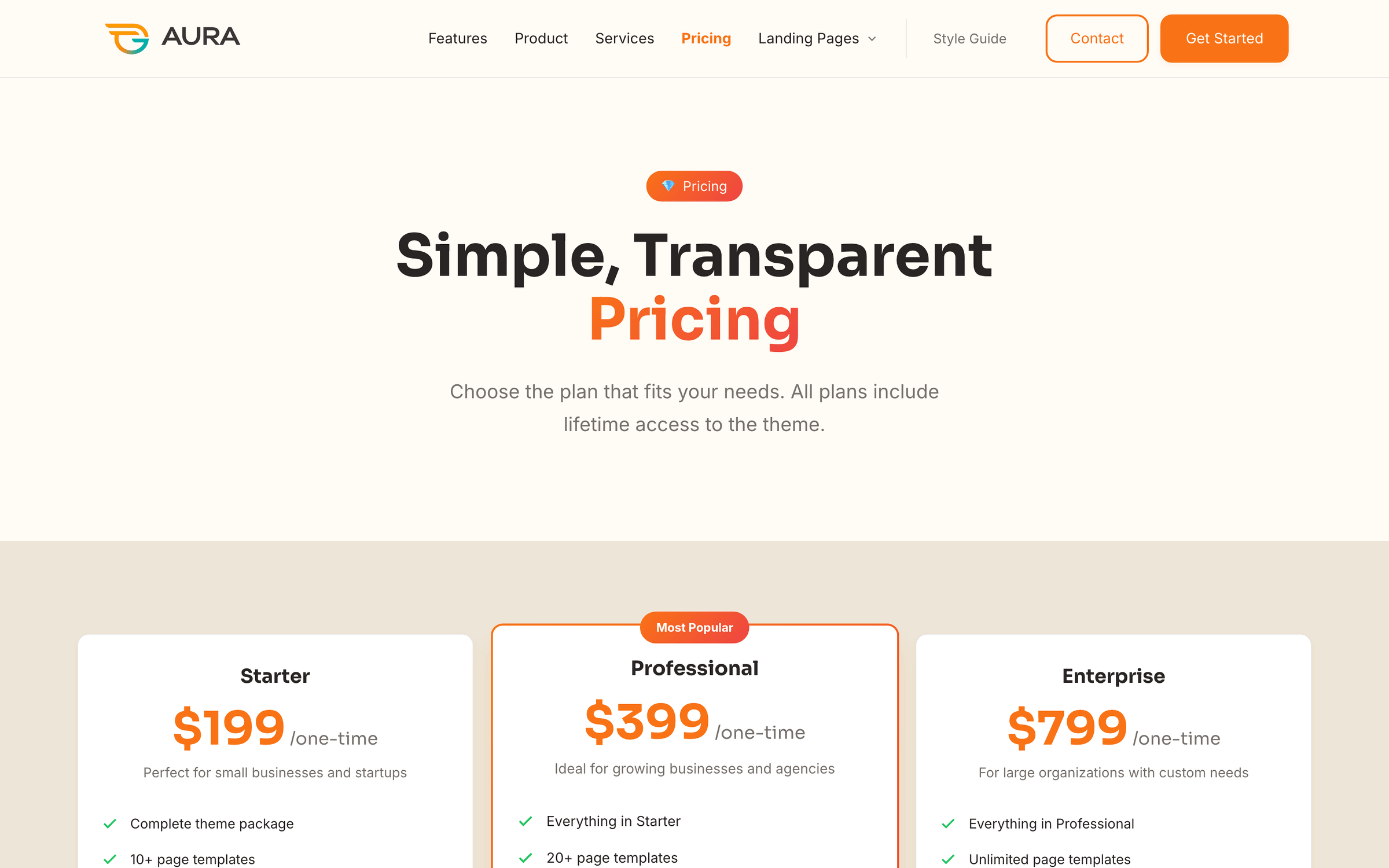 Aura pricing page