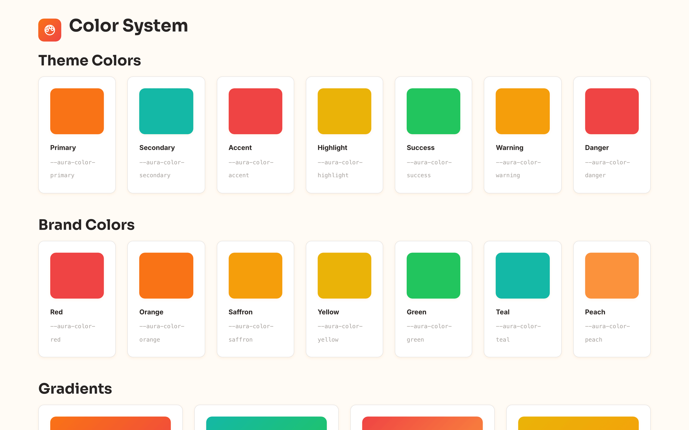 Aura design system tokens